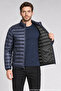 Men's Navy Blue Water and Wind Resistant Lightweight down Jacket with Internal Pocket and Zipper - 3