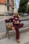 Stylish Knitwear Burgundy Set - 2