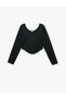 Cotton Long Sleeve Boat Neck Crop T-Shirt - 4