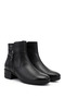 Women's Black Zippered Thick Heeled Genuine Leather Boots - 4