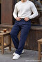 Men's Fabric Baggy Fit Pleated Navy Blue Trousers - 3