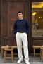 Men's Fabric Baggy Pleated White Trousers - 4