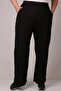 39000 Plus Size High Waist Elastic Wide Leg Combed Cotton Trousers - Black - 4