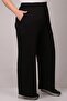 39000 Plus Size High Waist Elastic Wide Leg Combed Cotton Trousers - Black - 2
