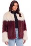 Women's Ombre Burgundy Color Gradient Plush Fur Jacket Coat