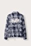 Men's Boxy Fit Washed Plaid Printed Flannel Shirt Navy Blue - 2