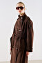 Premium High-Collar Double-Breasted Coat Dark Brown - 7