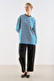 Striped Colorful Collar Long Sleeve T-Shirt Blue - 4