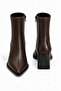 Pointed Toe Thick Heel Side Zipper Bitter Brown Heeled Stretch Boots - 2