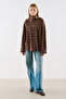 Plaid Patterned Stand-Up Collar Shirt Burgundy - 3