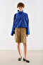 Technical Fabric Buttoned Bomber Jacket Blue - 5