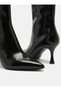 Patent Leather Thin Heeled Zippered Women's Booties Black - 4