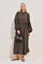 Draped Waist Adjustable Balloon Sleeve Dress Acikahve - 2