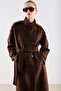Premium High-Collar Double-Breasted Coat Dark Brown - 6