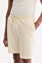 Men's Ecru Elastic Waist Cotton Jacquard Regular Fit Shorts A61Y3632 - 5