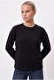 Women's Boxy 100% Cotton Textured Decorative Collar Interlock Long Sleeve Black T-Shirt - 4