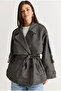 Women's Brown Plaid Patterned Lined Belted Pocket Detailed Water Repellent Trench Coat 1124 60286562