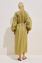 Striped Balloon Sleeve Long Dress Khaki - 8