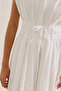Pleated Belt Detailed Dress Ecru - 4