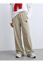 Women's Beige Cotton Wide Leg Sweatpants Wide Leg Palazzo Elastic Waist Oversize