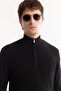 Men's Black Stand Collar Zippered Soft Touch Striped Knitwear Regular Fit Sweater A52Y5151 - 2