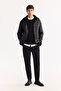 Men's Black Fur Collar Leather Look Napa Comfort Fit Coat A52Y6060 - 8
