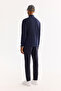 Men's Navy Blue Stand Collar Zippered Cotton Soft Touch Textured Regular Fit Cardigan A52Y5181 - 4
