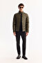 Men's Khaki Goose down Water Repellent Windproof Fabric Stand Collar Shiny Comfort Fit Puffer Coat B006015 - 7