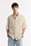 Men's Beige Bottom-Cut Collar Modal Blend Soft Touch Short Sleeve Boxy Fit Shirt A51Y2119 - 6