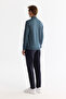 Men's Petrol Blue Half Turtleneck Jacquard Wool Blend Knitwear Regular Fit Sweater A42Y5021 - 4