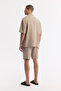 Men's Beige Apaj Collar Short Sleeve Soft Touch Oversize Fit Shirt A51Y2006 - 4