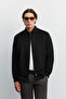 Men's Black Bomber Collar Suede Textured Seasonal Comfort Fit Coat B006045