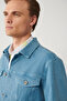 Men's Indigo Classic Collar Garment Dyed Pocketed Comfort Fit Denim Jacket A41Y6020 - 2