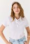 Ecru Knitted Fabric Polo Collar Short Sleeve Relaxed Fit Front Button Detailed Casual T-Shirt - 3