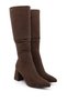 Women's Brown Suede Zippered Thick Heeled Boots - 5