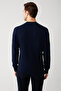 Men's Navy Blue Crew Neck Textured Rayon Knitwear Sweater A32Y5107 - 4