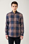 Men's Navy Blue-Brown Buttoned Collar Cotton Plaid Lumberjack Shirt A32Y2059 - 3