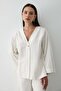 Women's White Button V Neck Kimono & Elastic Waist Pants Linen Bottom & Top Set - 2