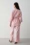 Women's Pink Linen Oversize Top Blouse & Elastic Wide Leg Pants Bottom & Top Set - 4