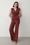 Women's Brick Shoulder Gathered Blouse & Elastic Waist Trousers Linen Set - 8