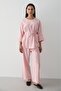Women's Pink Linen Oversize Top Blouse & Elastic Wide Leg Pants Bottom & Top Set