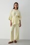 Women's Yellow Linen Oversize Top Blouse & Elastic Wide Leg Pants Bottom & Top Set