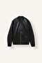 Waterproof Slim Fit College Collar Ribbed Zippered Faux Leather Bomber Coat Y5367Az22Au - 6