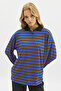 Striped Polo Collar Sweatshirt Blue - 5