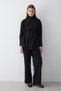 Women's Black Stand Collar Belted Tunic & Button Detailed Elastic Waist Pants Top & Bottom Set - 3