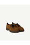 Suede Lace-Up Flat Shoes with Stitching Detail - 2