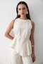 Women's Beige Linen Crew Neck Vest Belted Trousers Suit - 4