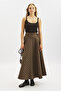 Plaid Patterned Wide Skirt Brown