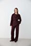 Women's Plum Draped Belted Blouse & Wide Leg Elastic Waist Pants Set - 4