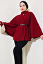 Women's Burgundy Boucle Poncho ♦   Mock Neck ♦   Arched ♦   Long Batwing Sleeve ♦   Stylish Comfortable Daily Combination - 2